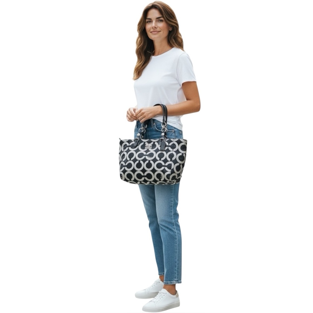 Coach Signature Mia Op Art Shoulder Tote Handbag